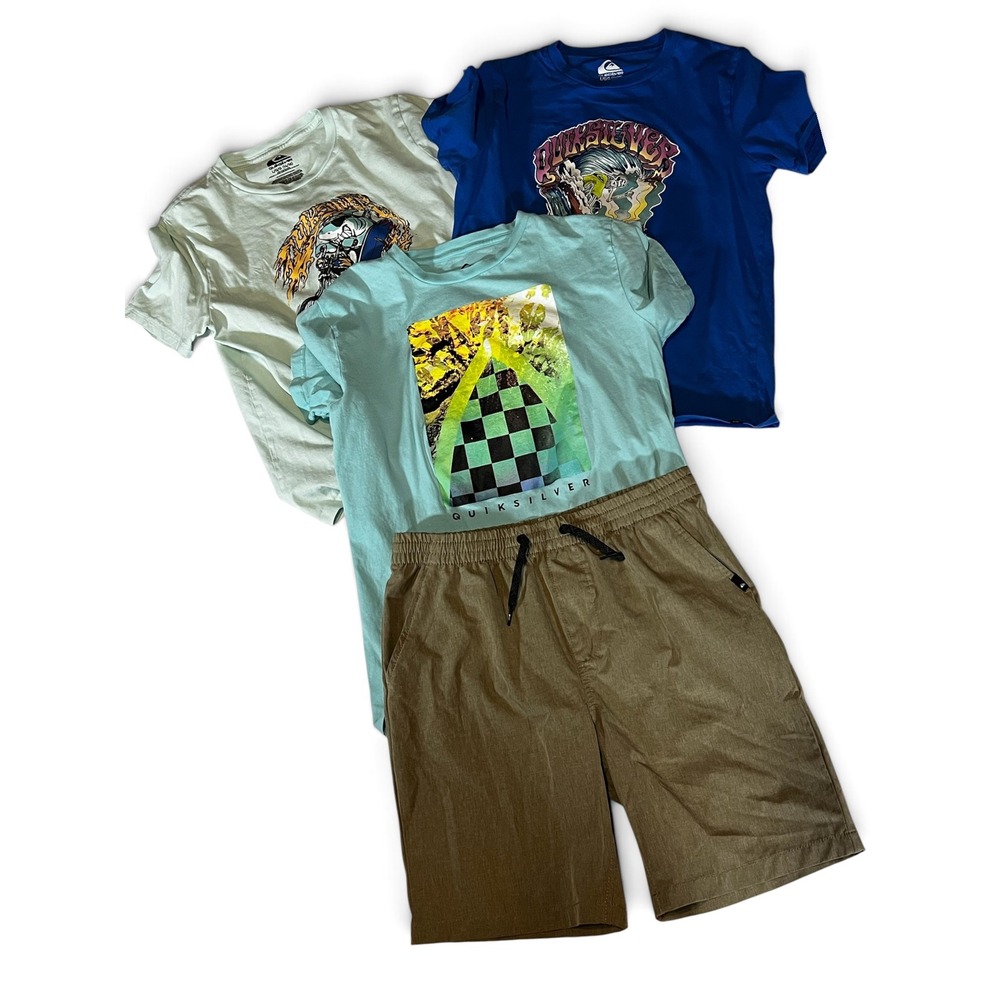 Quiksilver Boys 4pc Lot 3 Graphic T-Shirts & Hybrid Shorts Set L 14/16